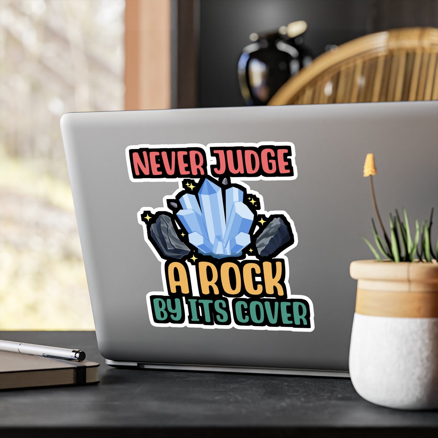 Never Judge A Rock By Its Cover - Geology Sticker for Laptop Sticker. Water Bottle Sticker, Vinyl Geologist Decal - Geology Gift