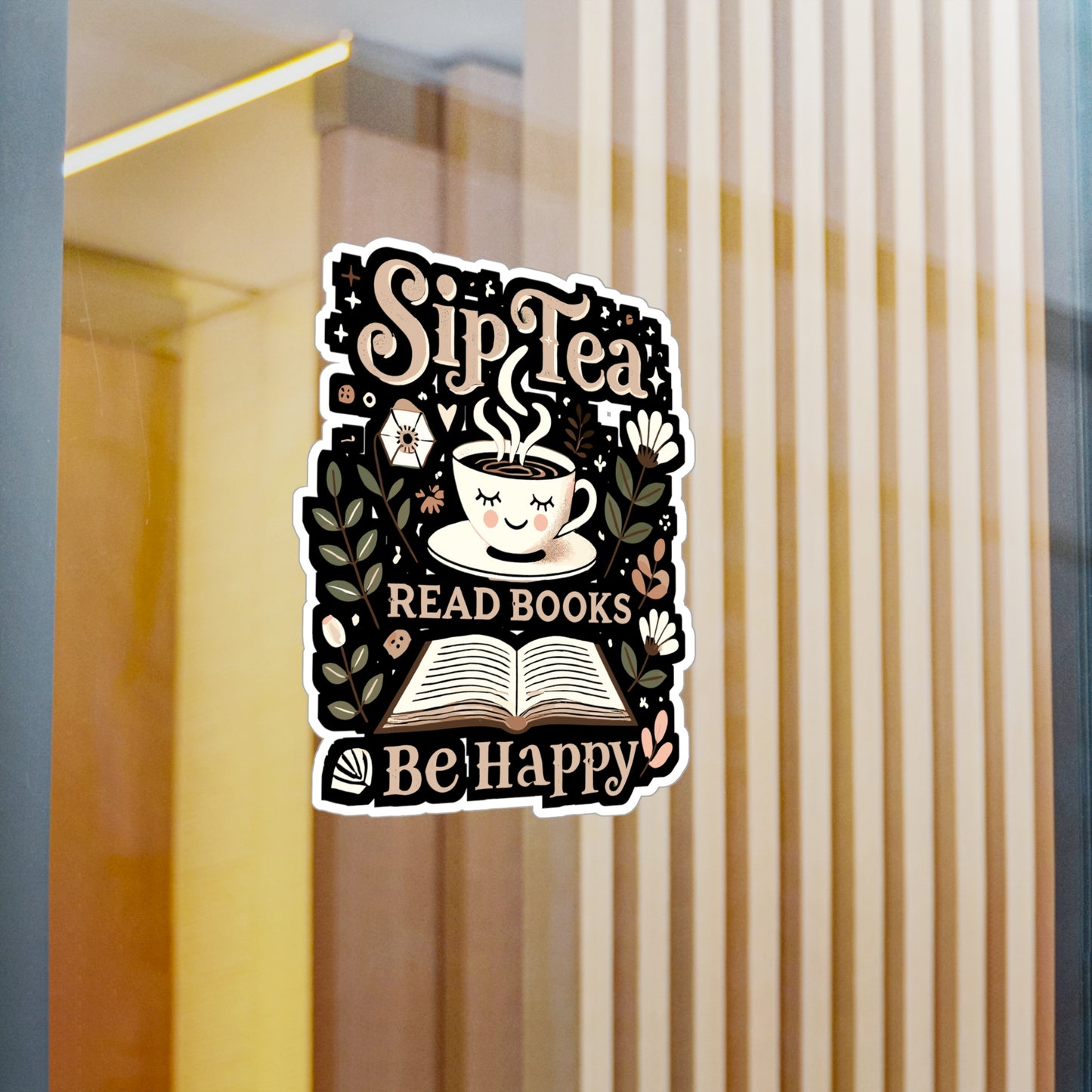 Sip Tea Read Books Be Happy - Tea Sticker for Laptop Sticker. Water Bottle Sticker, Vinyl Books Decal - Tea Gift