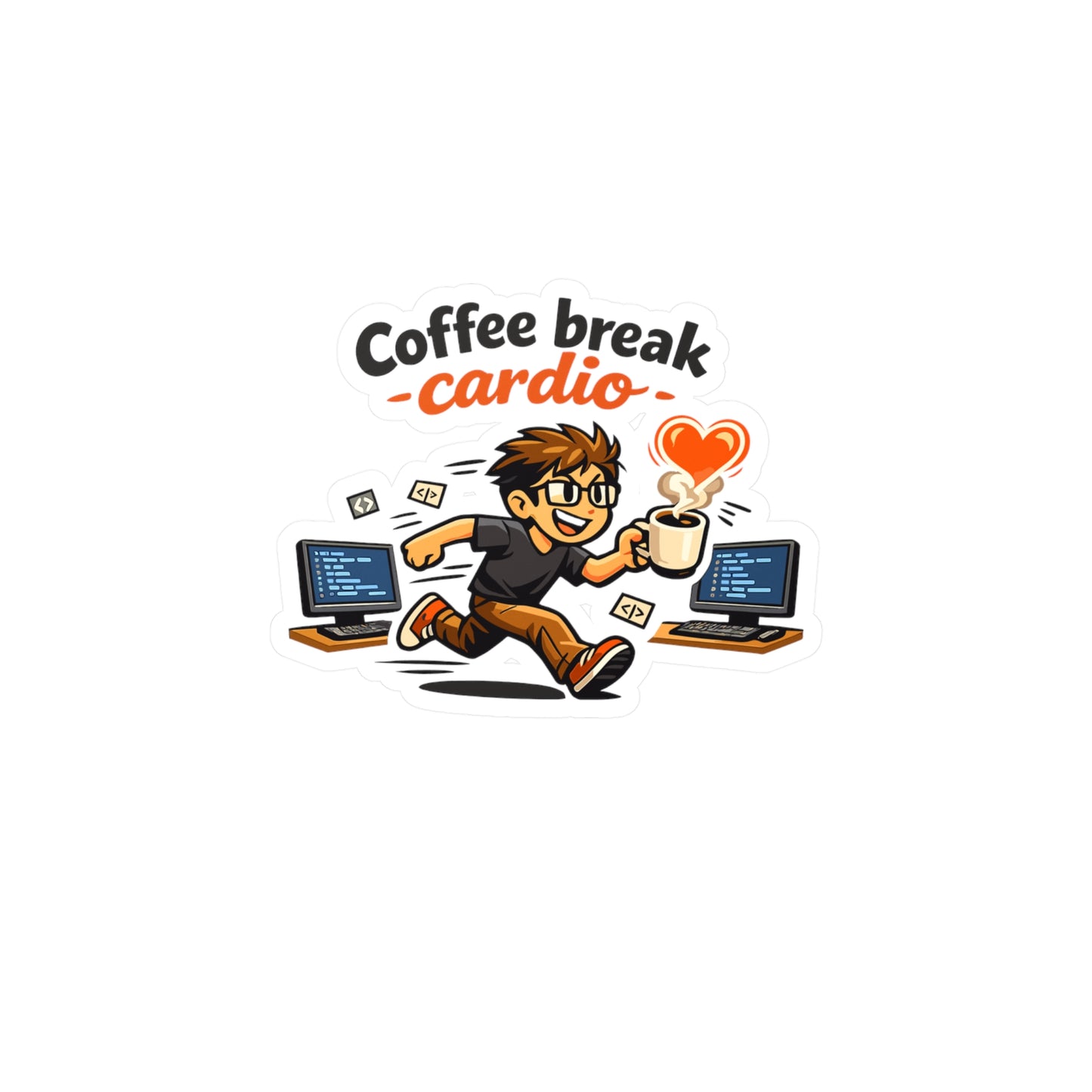 Coding Sticker Coffee Break Cardio Funny Programmer Vinyl Decals, Waterproof Laptop Water Bottle, Source Code Semicolon Humor