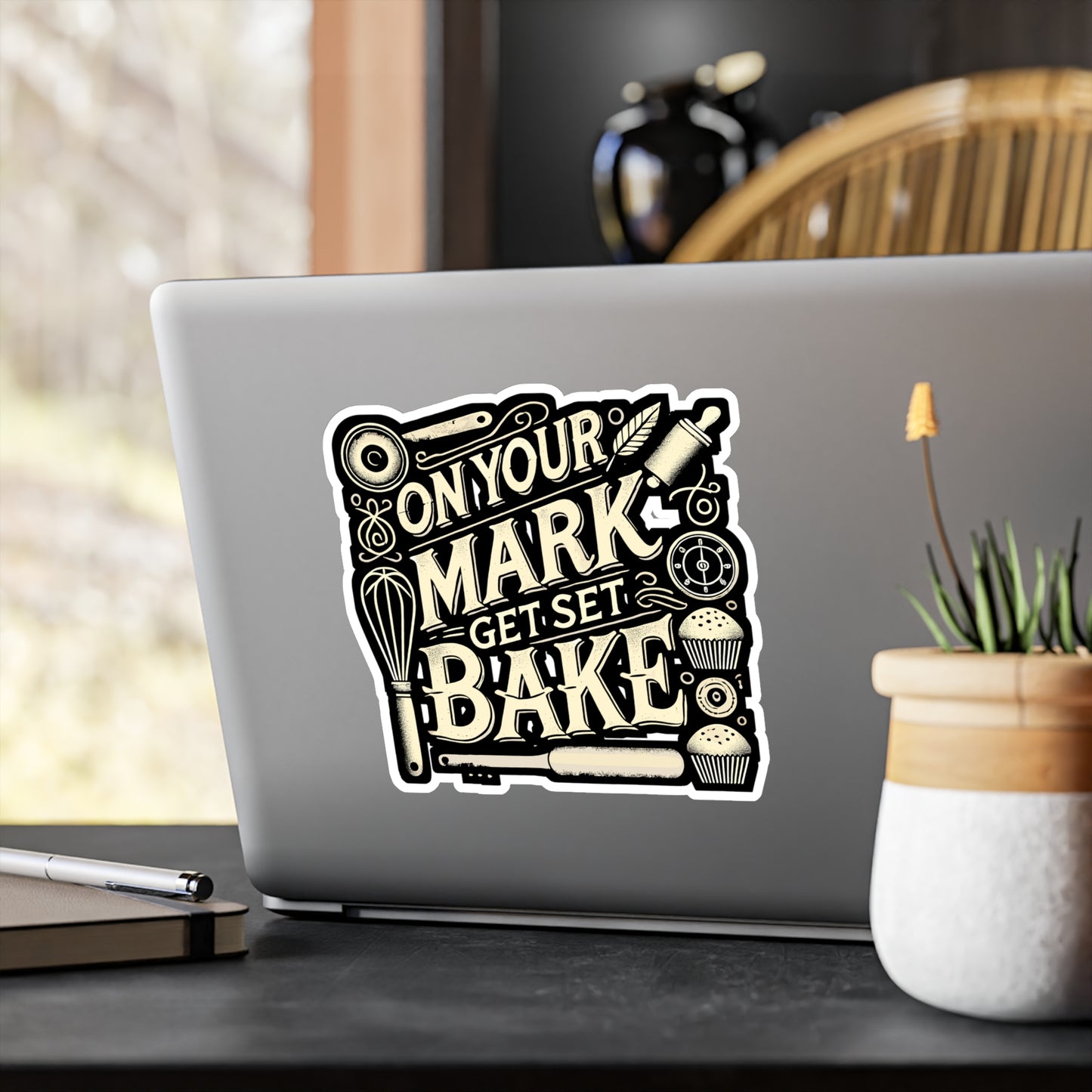 On Your Mark Get Set Bake - Baker Sticker for Car Window Laptop Sticker. Water Bottle Sticker, Vinyl Cake Decal, Baking Sticker - Baker Gift