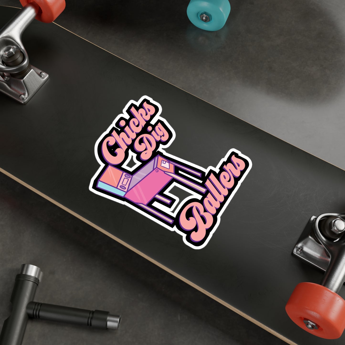 Chicks Dig Ballers - Pinball Sticker for Car Window Laptop Sticker. Water Bottle Sticker, Vinyl Retro Decal, Vintage Sticker - Pinball Gift