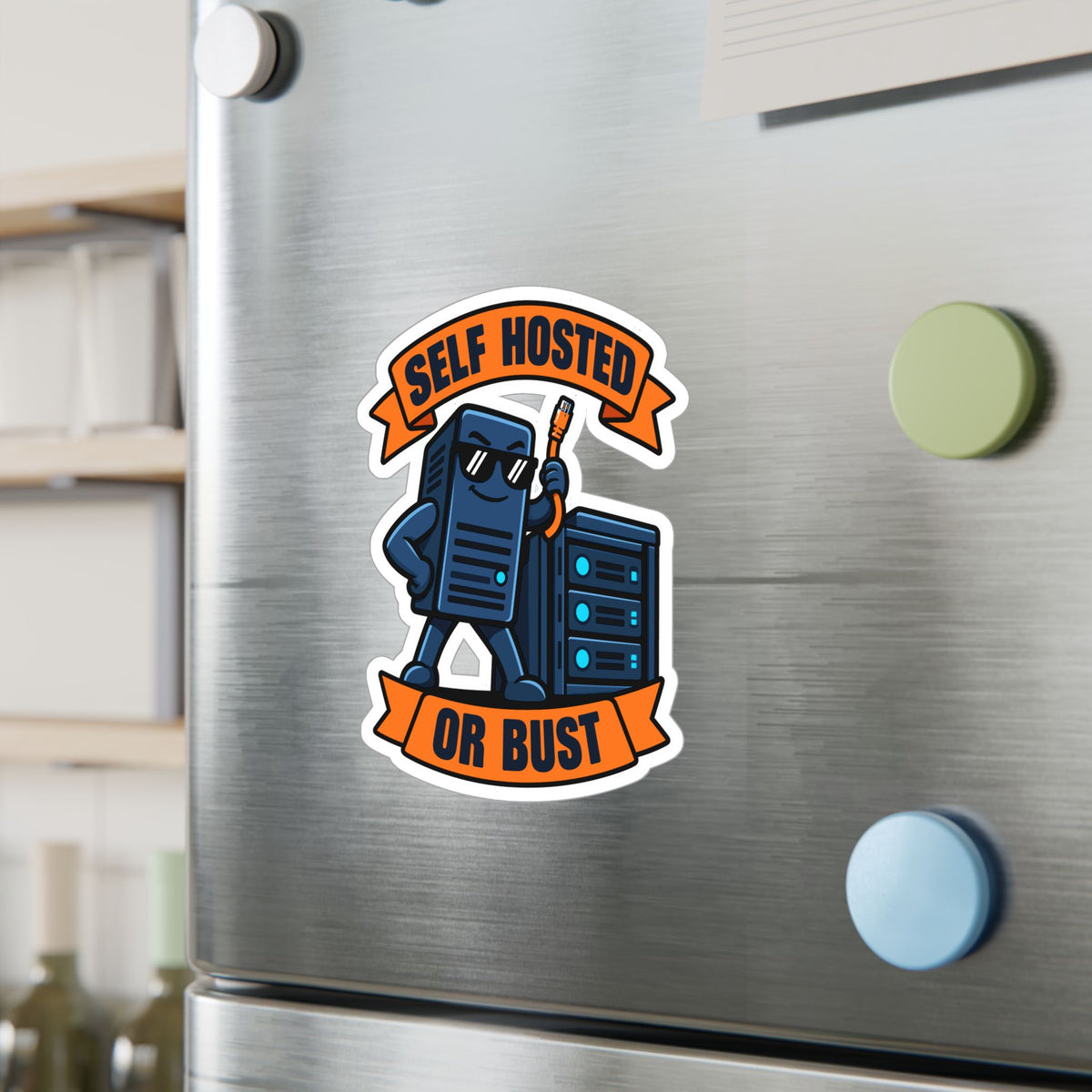 Server Sticker – Self Hosted Or Bust Sunglasses Design, Decals for Home Network Fans and Laptops