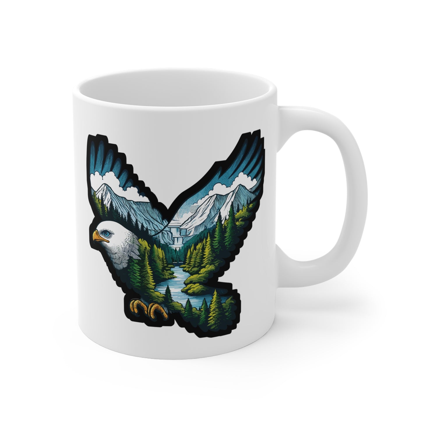 Eagle Nature Adventure Camping - Camping Mug for Coffee 11oz. Camping Cup, White ceramic, Adventure Mug, Outdoors Tea Cup - Camping Gift