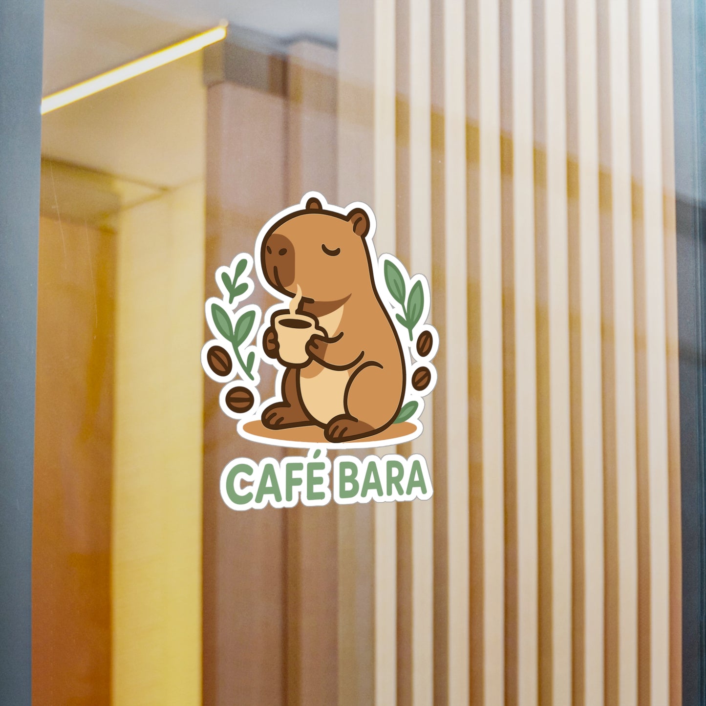 Capybara Sticker Cafe Bara Design – Cute Capybara Coffee Decals for Laptop, Water Bottle, Beans & Latte Lovers, Waterproof Vinyl
