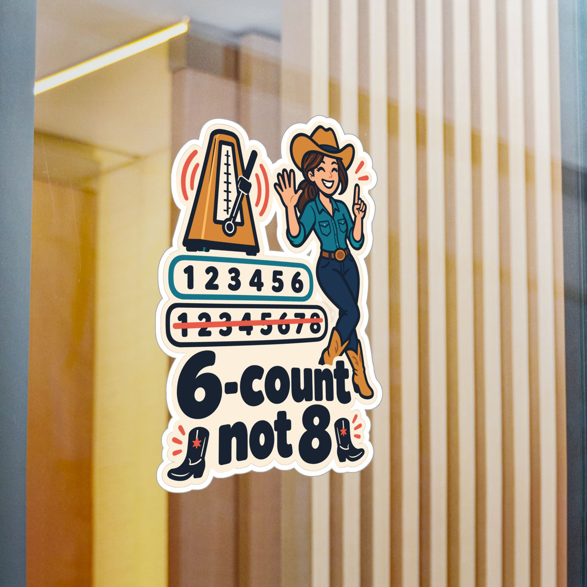 Line Dance Sticker – 6-count not 8, Country Dancer Design with Western Flair, Decals for Laptop or Water Bottle