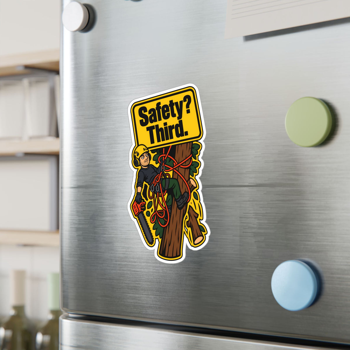 Tree Sticker - Safety Third Funny Tree Worker and Branch Manager Design, Decals for Laptop or Water Bottle