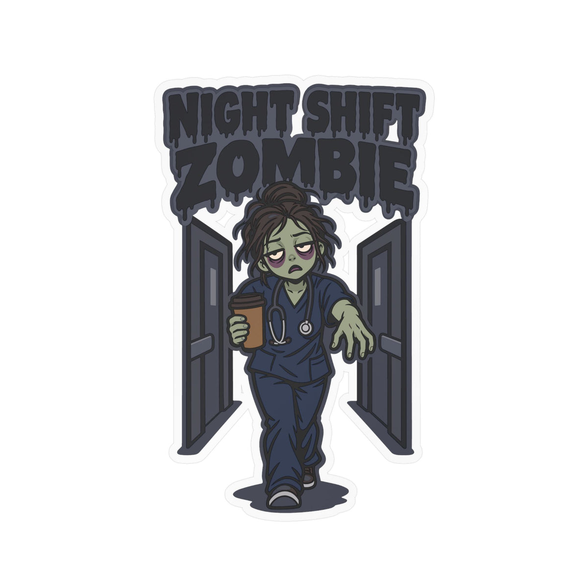 Nurse Sticker Night Shift Zombie Decals for Laptop and Water Bottle, Waterproof Vinyl Nursing Student Gift